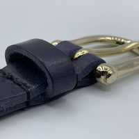 Blauwe smalle damesriem met gouden gesp