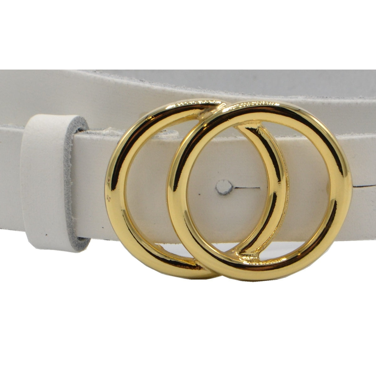 2.5cm brede witte riem met goud kleurige gesp.