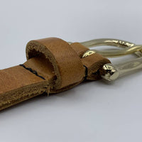 Cognac smalle damesriem met gouden gesp
