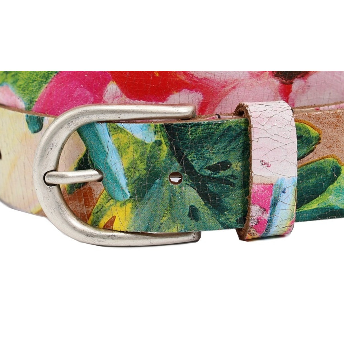 Kleurrijke riem 35mm breed en oud zilveren gesp