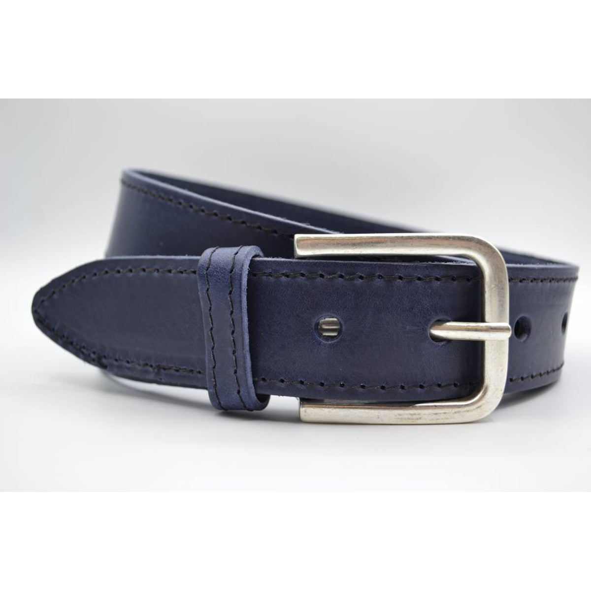 4cm blauwe gestikt italiaans volnerf lederen riem 