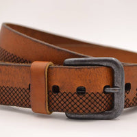 4cm cognac riem met ruit design