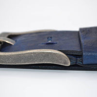Stoere blauwe riem met gave details