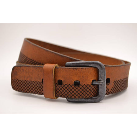 4cm cognac riem met ruit design
