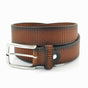 Cognac 3,5cm brede riem gemaakt van Italiaans leer met een mooi patroon.