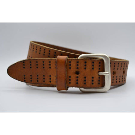 4cm triple dot gelaserde cognac volnerf lederen riem.