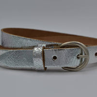 Used look zilveren echt lederen dames riem