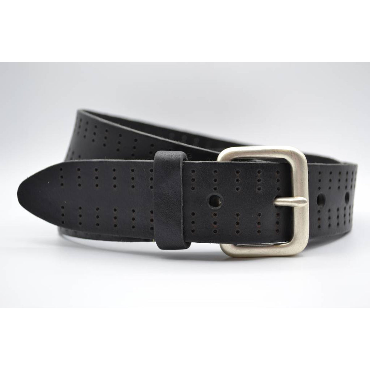 4cm triple dot gelaserde zwarte volnerf lederen riem