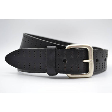 4cm triple dot gelaserde zwarte volnerf lederen riem