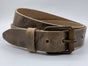 Stoere zand kleurige riem met gekreukt leer