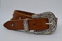 3cm Cognac western stud riem met oud zilveren gesp