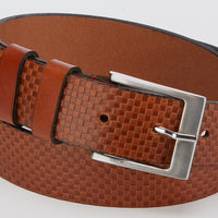 Stoere cognac riem met gave print