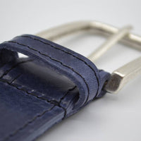 4cm blauwe gestikt italiaans volnerf lederen riem 