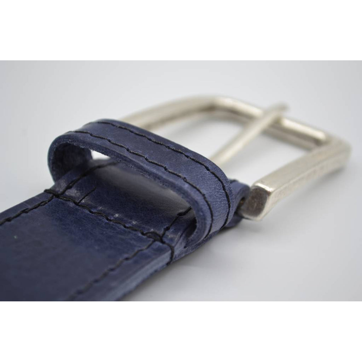 4cm blauwe gestikt italiaans volnerf lederen riem 