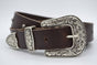 3cm bruine western stud riem met oud zilveren gesp