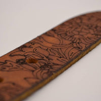 Cognac bloemlaser echt lederen riem