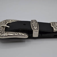 3cm zwarte western stud riem met oud zilveren gesp
