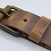 Stoere cognac riem met gekreukt leer