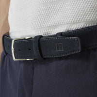 blauwe 35mm brede suede lederen riem 