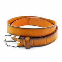 2,5 cm smalle cognac Vespa riem met gespoten zijkanten 