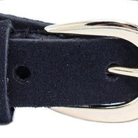 Zwarte smalle riem van suede soepel leer.