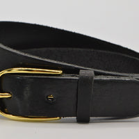 Zwarte 3cm brede riem met gouden gesp. 