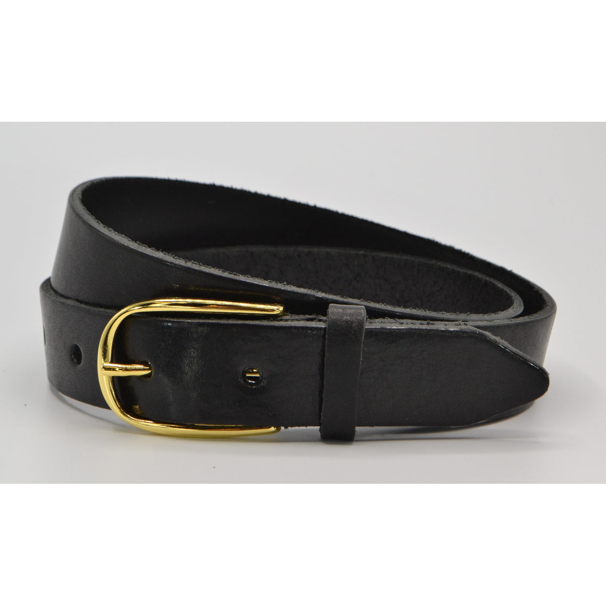 Zwarte 3cm brede riem met gouden gesp. 