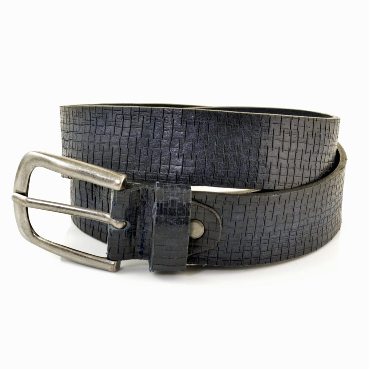 Blauw 3,5cm brede riem gemaakt van Italiaans leer met een mooi patroon.