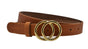 2.5cm brede cognac riem met goud kleurige gesp.