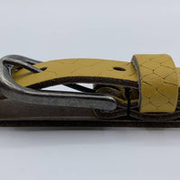 2cm brede damesriem met oker gele slangenprint