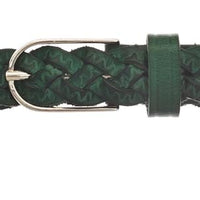 Knoopriem van groen echt gevlochten leer.