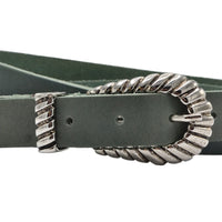 trendy smalle groene riem met uitgewerkte gesp. 