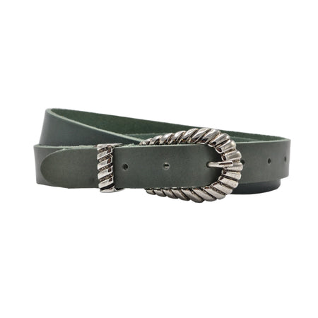 trendy smalle groene riem met uitgewerkte gesp. 