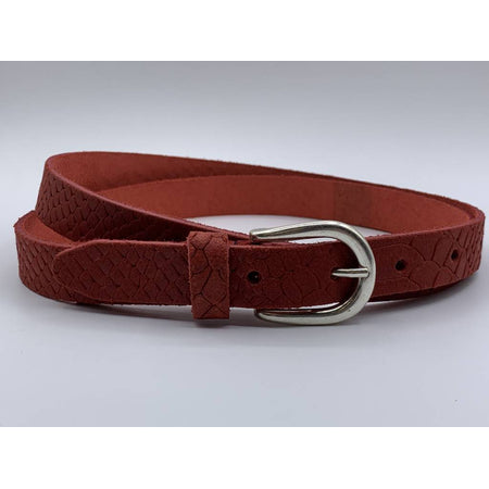 smalle rode damesriem met slangen print