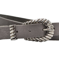trendy smalle grijze riem met uitgewerkte gesp. 