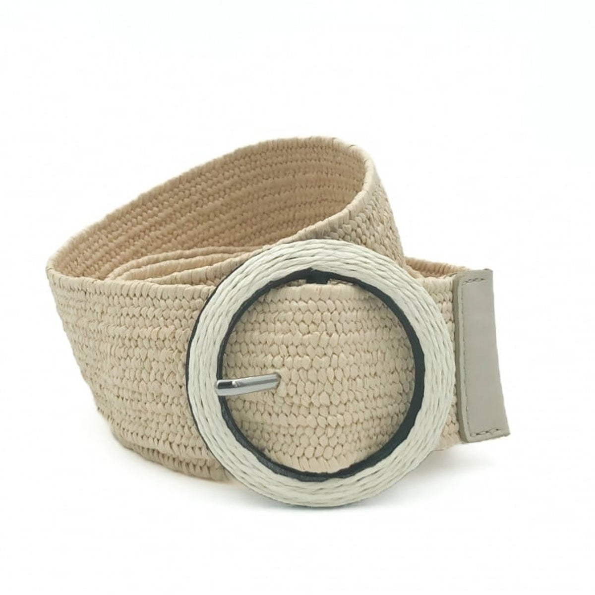 Raffia riem met beklede kunstof gesp.