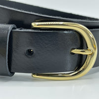 Zwarte 35mm brede riem met gouden gesp