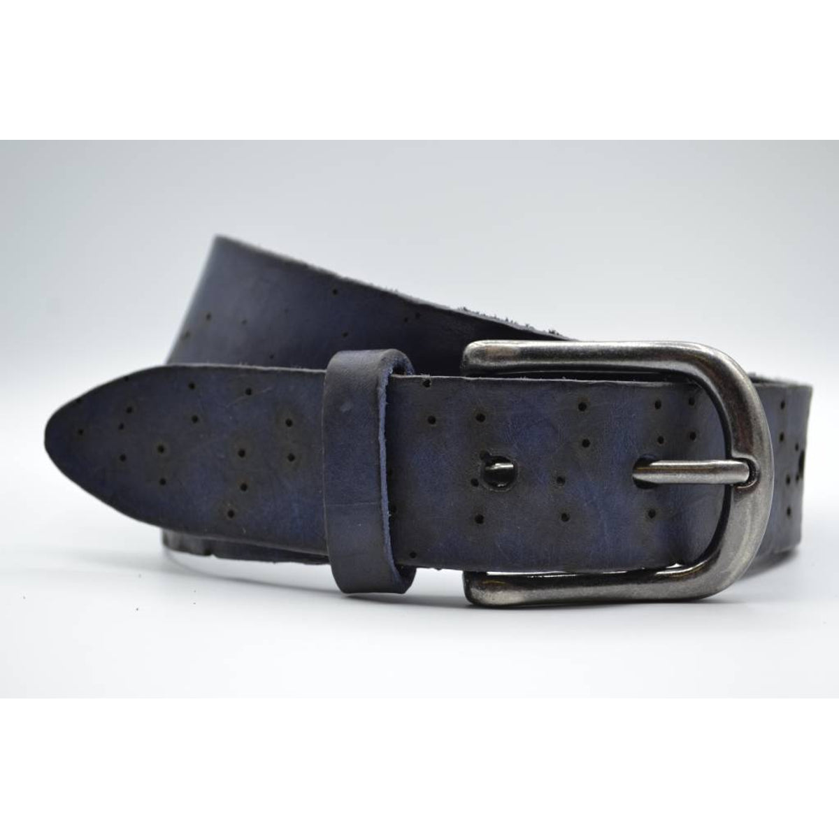 Stoere blauwe echt lederen riem