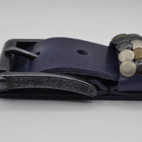 4,5cm blauwe studriem van Italiaans volnerf leer 
