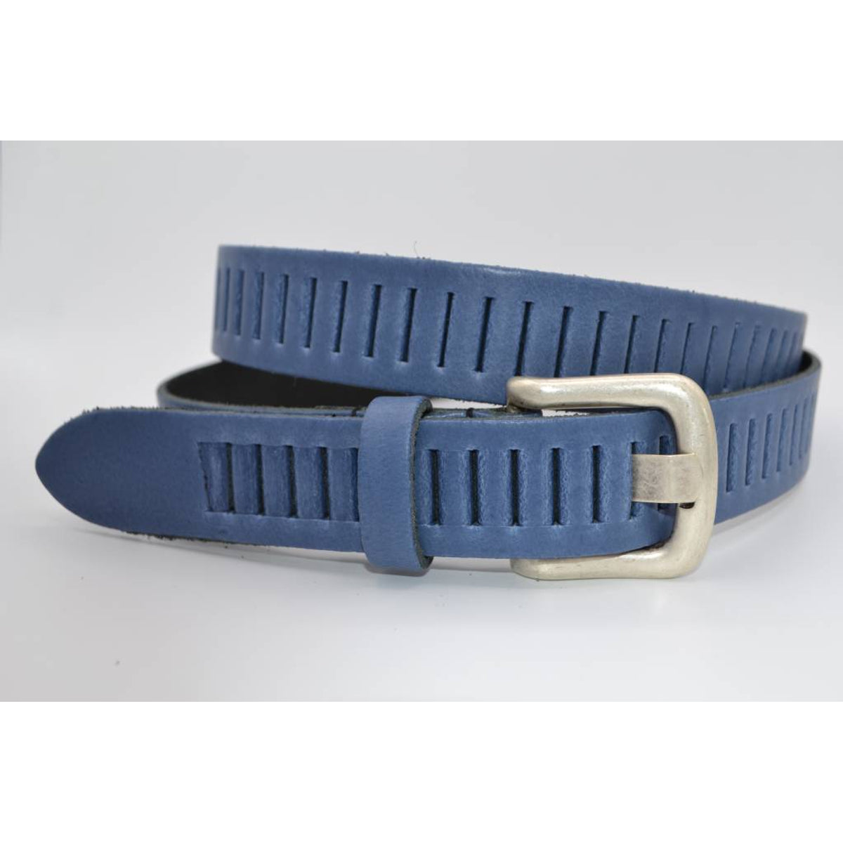 split lederen 30mm blauwe casual perforatie riem