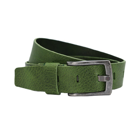 Stoere groene riem met een vierkante zwarte gesp. 