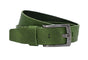 Stoere groene riem met een vierkante zwarte gesp.