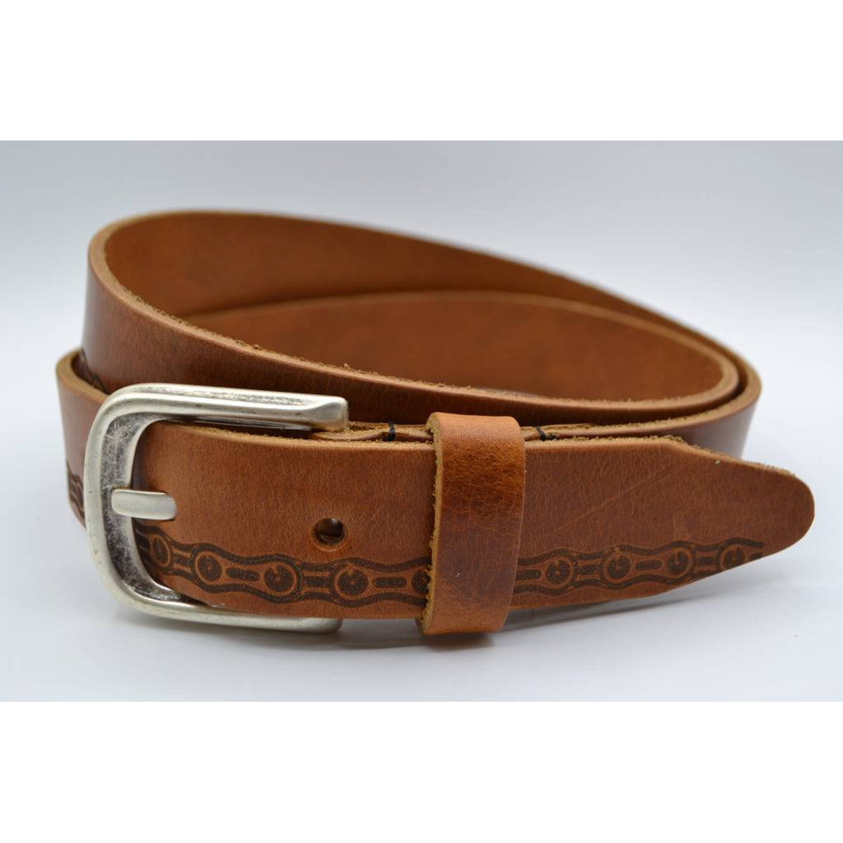 cognac riem met fietskettingprint