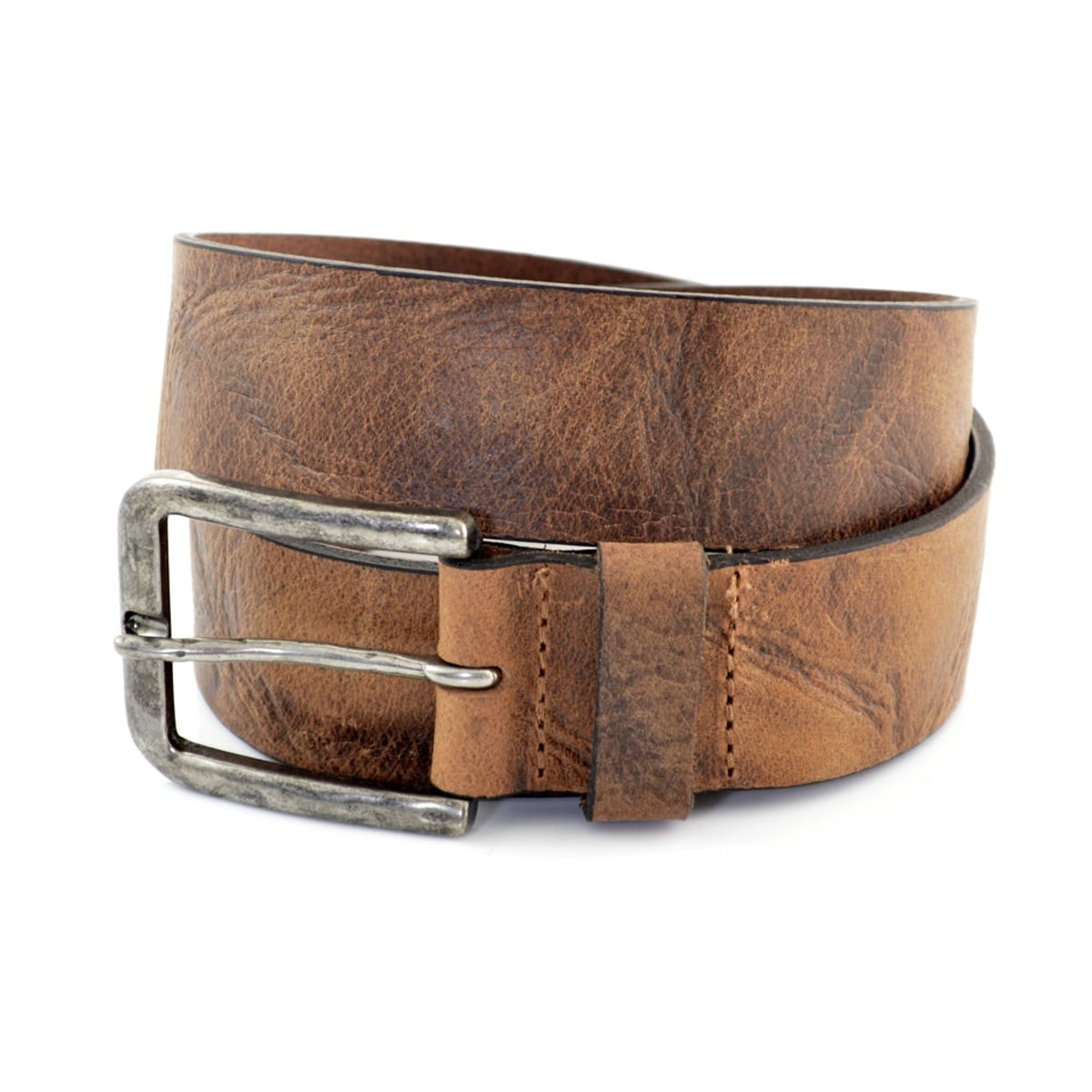 Cognac kreuk leer riem.