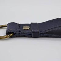 Blauwe vintage sleutelhanger met naam of logo