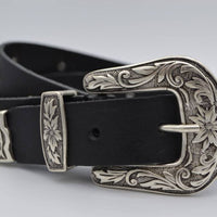 3cm zwarte western stud riem met oud zilveren gesp