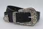 3cm zwarte western stud riem met oud zilveren gesp