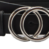 2.5cm brede zwarte riem met zilver kleurige gesp. 