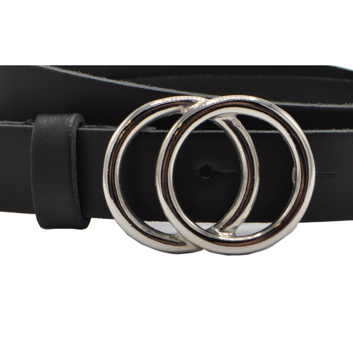 2.5cm brede zwarte riem met zilver kleurige gesp. 