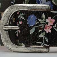 3.5cm brede zwarte leren riem met bloem foliedruk